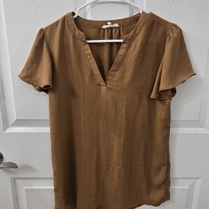 Maurices Brown V-Neck Flutter Sleeve Blouse